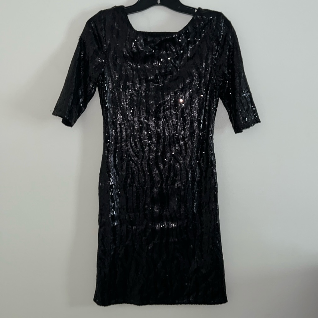 Faith Connexion - Medium Stretch Black Cut Out Back Sequin Lined Dress Euc